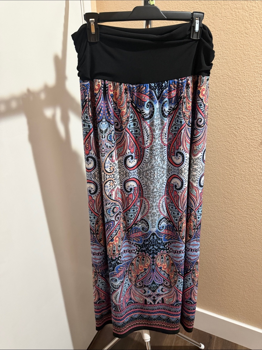 Sonoma Black Waistband Paisley Maxi Skirt in Red, Blue & Purple